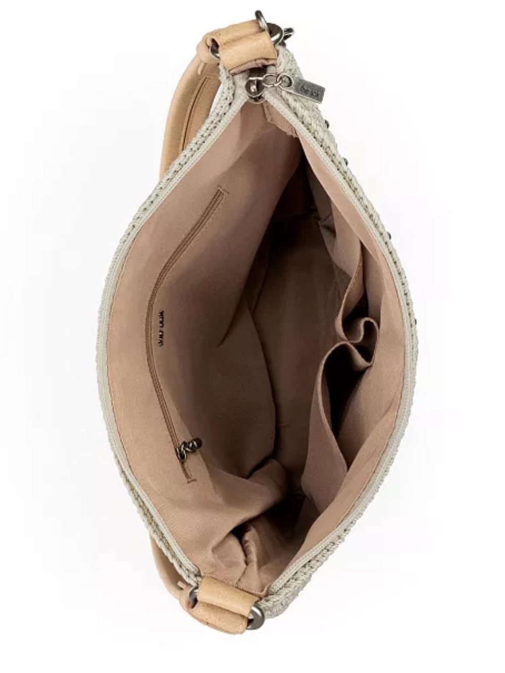 The Sak Sequoia Cream & Tan Crochet Leather Hobo Shoulder Bag with Bag Charm - Picture 8 of 17